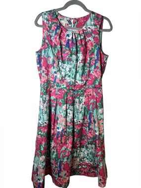 Talbots Women's Watercolor Floral Print Fit-and-Flare Dress Size 12
